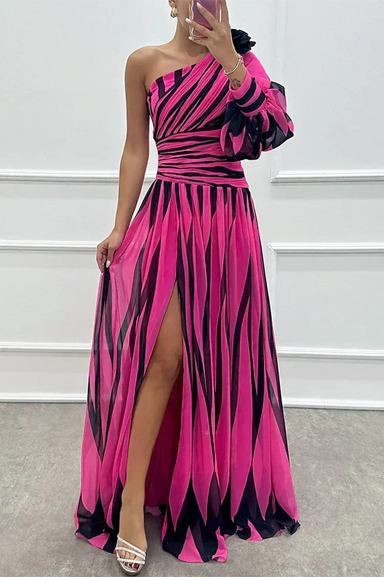 SHILOH | Elegantes One-Shoulder Maxikleid mit Drapierung und Schlitz