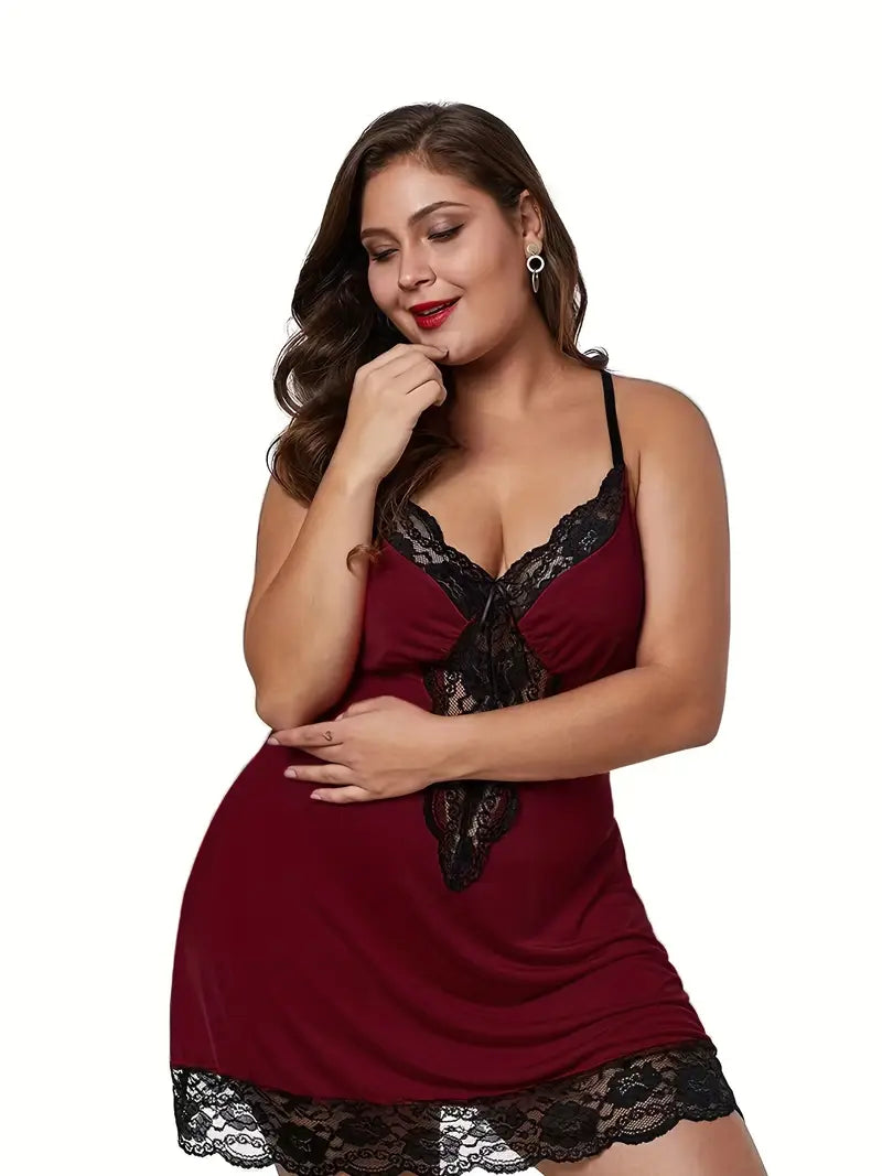 DIANA – Plus Size Sexy Nachtkleid mit Spitze & V-Ausschnitt