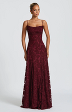 SOFIA Spitzen Maxi Kleid - Burgunderrot