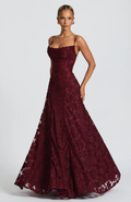 SOFIA Spitzen Maxi Kleid - Burgunderrot