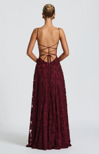 SOFIA Spitzen Maxi Kleid - Burgunderrot