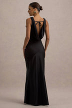 LENA | Minimalistisches Maxi Kleid mit Drapiertem Ausschnitt